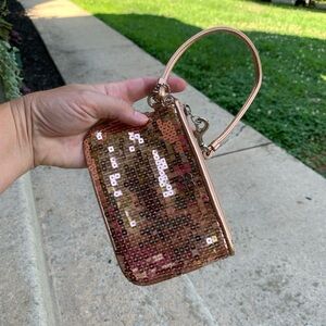 Rose Gold Sequin Coach Wristlet Wallet Pink Sparkle